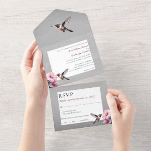 Invitation Tout En Un Colibri et Hibiscus Mariage gris