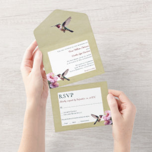 Invitation Tout En Un Colibri et Hibiscus   Mariage jaune