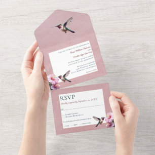 Invitation Tout En Un Colibri et Hibiscus Mariage rose
