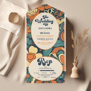 Invitation Tout En Un Coloré Moderne Super Rétro les années 70 Floral Ma
