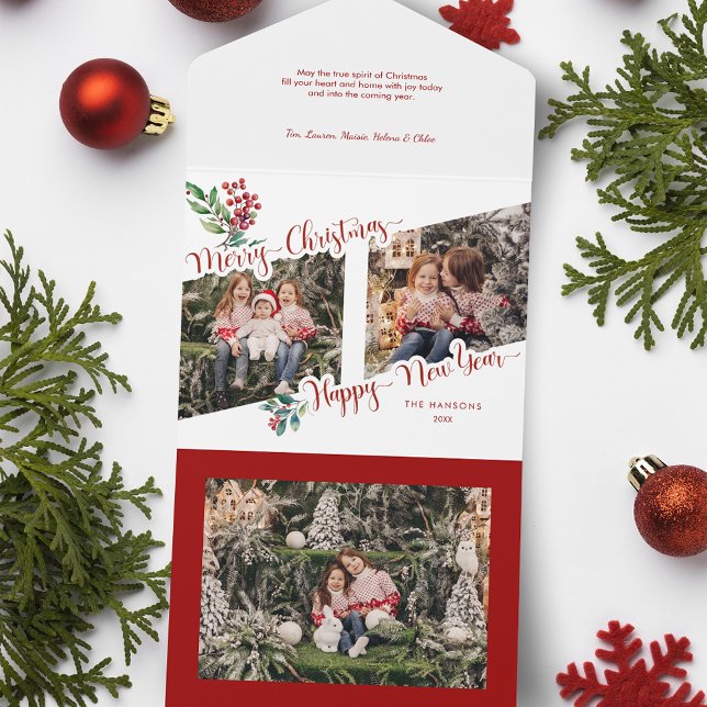 Invitation Tout En Un Cool Joyeux Noël Calligraphie Holly 2-Photo (Créateur téléchargé)
