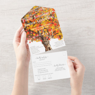 Invitation Tout En Un Corail orange rustique et Mariage d'érable rouge