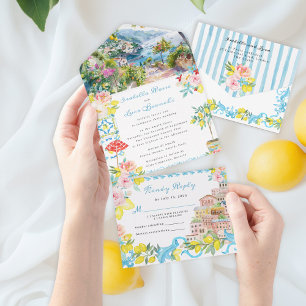 Invitation Tout En Un Côte d'Amalfi Méditerranée Mariage italien