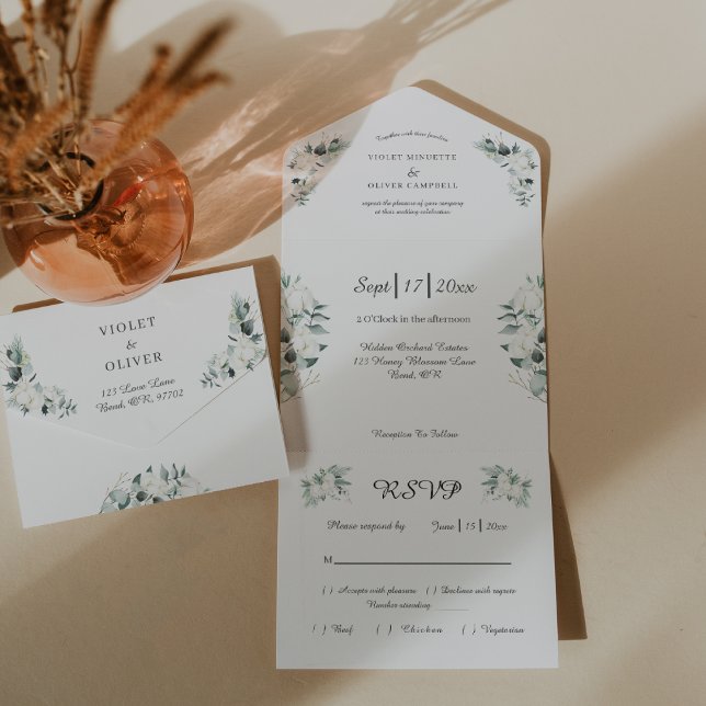 Invitation Tout En Un Coton d'Eucalyptus | Blanc moderne v2 (Créateur téléchargé)