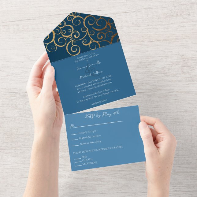 Invitation Tout En Un Couleurs riches avec Mariage or (Déchirure)