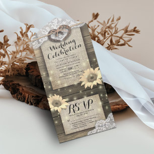 Invitation Tout En Un Couple Horseshoe Dentelle Bois Sunflower Mariage R