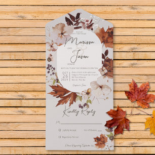 Invitation Tout En Un Couronne de couleur neutre grise de style rustique