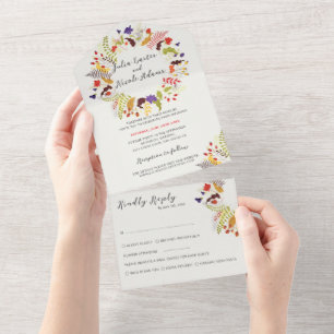 Invitation Tout En Un Couronne de fleurs sauvages exotiques de la forêt