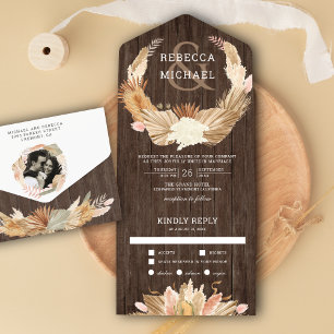Invitation Tout En Un Couronne de mariage en bois rustique herbe des pam