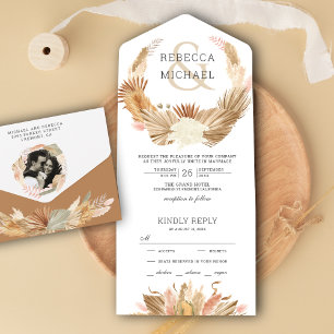 Invitation Tout En Un Couronne de mariage en herbe de Pampas Bohème rust