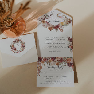 Invitation Tout En Un Couronne de mariage Fleurs d'automne