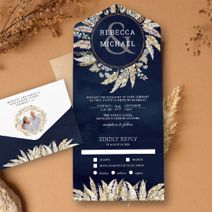 Invitation Tout En Un Couronne de mariage rustique boho herbe de Pampas