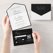 Cravate noire simple blanc Script QR Code Mariage
