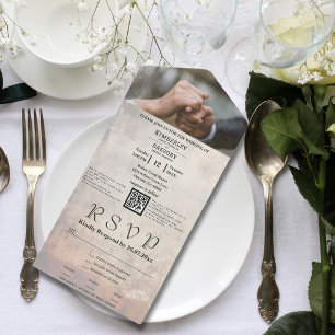 Invitation Tout En Un Cream Patiné Whitewash Texture QR Code Photo