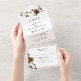 Invitation Tout En Un Crème Bourgogne Rose Rose Dusty Mariage