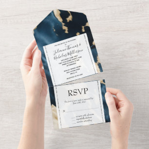 Invitation Tout En Un Crème d'or Bleu Céramique