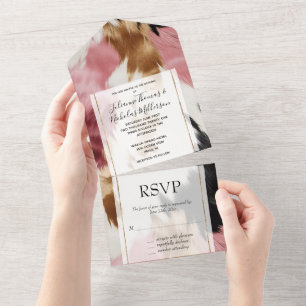 Invitation Tout En Un Crème d'or rose noir vachette