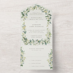Invitation Tout En Un Crème Snowberry+Eucalyptus Réception de mariage un