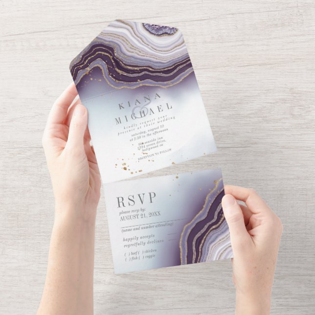 Invitation Tout En Un Crystal Agate Mariage Amethyst ID825 (Déchirure)