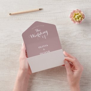 Invitation Tout En Un Custom monogram dusty rose calligraphy wedding 