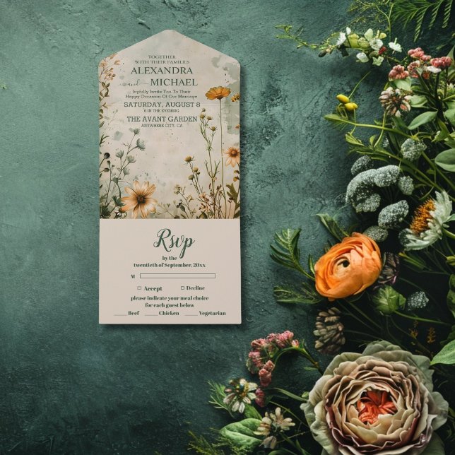 Invitation Tout En Un Cute boho meadow petit mariage fleur sauvage (Créateur téléchargé)