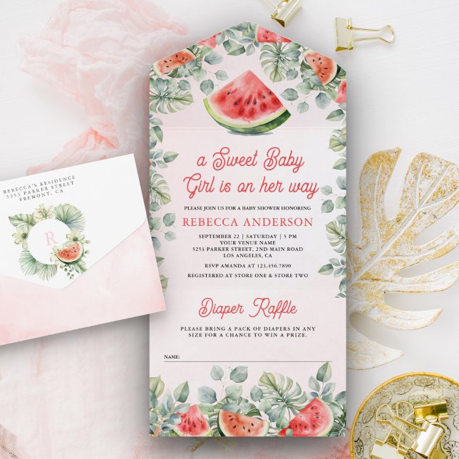Invitation Tout En Un Cute Watermelon Sweet Baby Girl Baby shower (Créateur téléchargé)