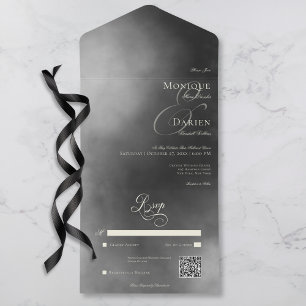 Invitation Tout En Un Dark Moody Midnight Black Fog QR Code Mariage