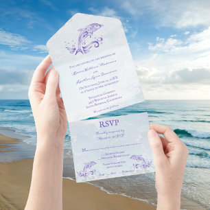 Invitation Tout En Un Dauphin violet tout en un mariage Inviter