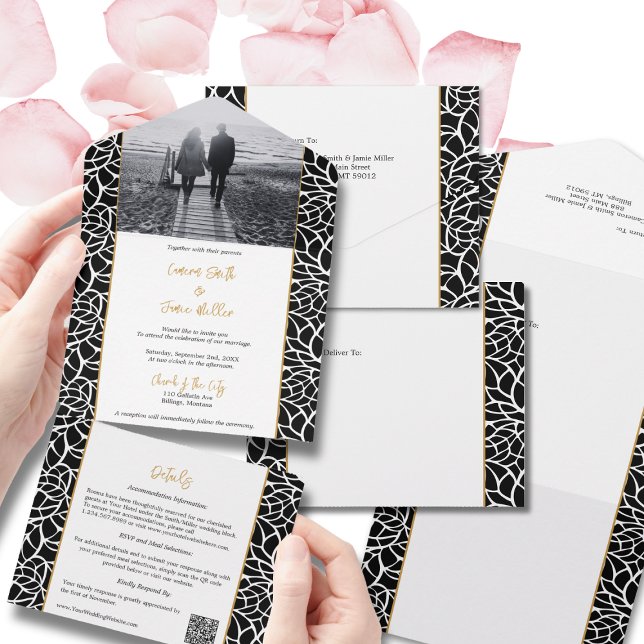 Invitation tout-en-un de la ligne Abstraite (Abstract Line Foliage All-in-One Invitation)