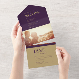 Invitation Tout En Un Déco type or Mariage photo couleur violet foncé