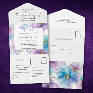 Invitation Tout En Un Délicat Bleu Clair Transparent Floral Mariage