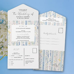 Invitation Tout En Un Delicate Bleu Clair Herbal Vintage Mariage