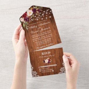 Invitation Tout En Un Dentelle Russe Mariage Bourgogne Floral
