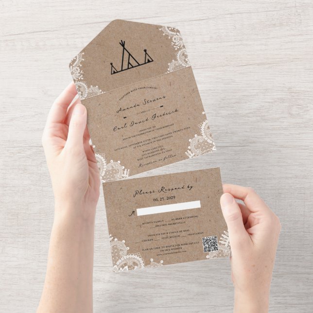 Invitation Tout En Un Dentelle Rustique Kraft Extérieur Mariage Tente Ti (Déchirure)