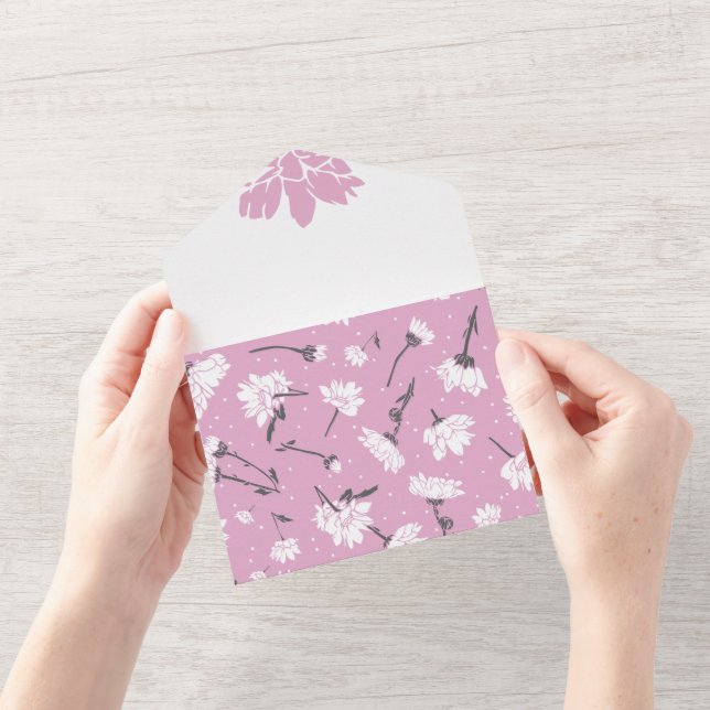Invitation Tout En Un Design Floral Rose - Art Fleur Élégant (Ouverture)