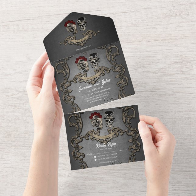 Invitation Tout En Un Design gothique avec crânes cool f (Déchirure)