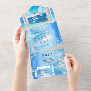 Invitation Tout En Un Destination mariage des îles tropicales bleues