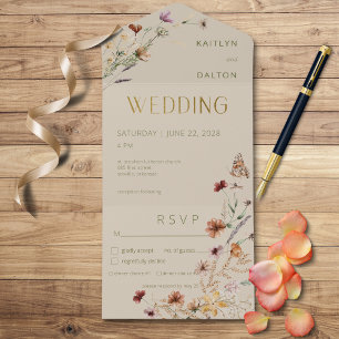 Invitation Tout En Un Dîner De Bouquet Moderne Tan Fleur sauvage