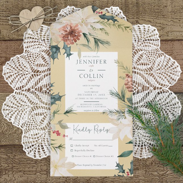 Invitation Tout En Un Dîner d'or de pin de Noël rustique (Créateur téléchargé)