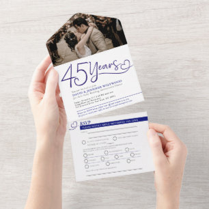 Invitation Tout En Un Dîner du 45e anniversaire de mariage bleu RSVP pho