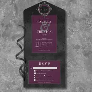 Invitation Tout En Un Dîner en Satin Floral Vin Noir Gothique Sombre