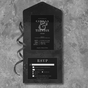 Invitation Tout En Un Dîner gothique noir et noir floral satin