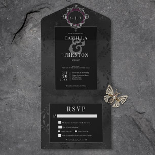 Invitation Tout En Un Dîner Gothique Noir Fleur Satin