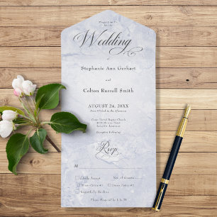 Invitation Tout En Un Dîner minimaliste Monogramme en marbre bleu modern