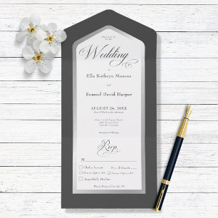 Invitation Tout En Un Dîner moderne minimaliste noir et blanc argenté