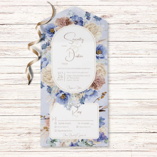 Invitation Tout En Un Dîner Peri Blue Boho Fleurs & Grasses