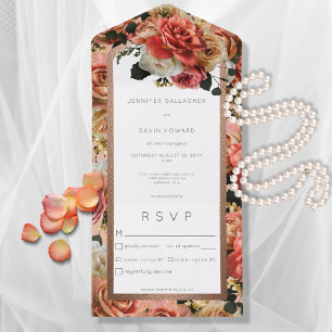 Invitation Tout En Un Dîner Russe Peach Blush & Pink Rose