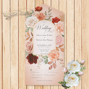 Invitation Tout En Un Dîner Rustique Boho Rust & Peach Floral Arch Blush