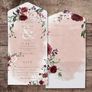 Invitation Tout En Un Dîner Rustique Bourgogne & Roses Roses Roses Roses