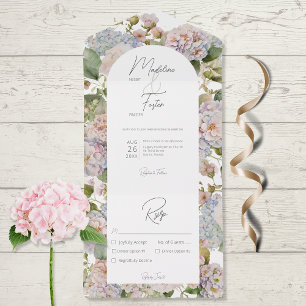 Invitation Tout En Un Dîner Rustique Pastel Hydrangeas Arc Blanc